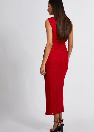 Quiz Red Glitter Mesh Midaxi Dress