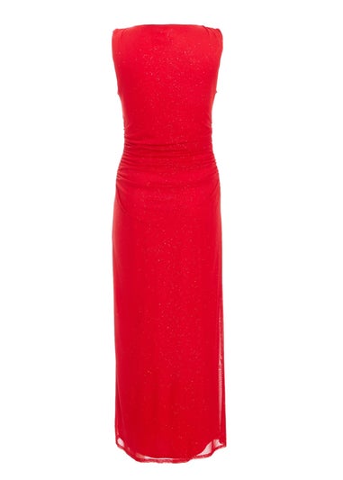 Quiz Red Glitter Mesh Midaxi Dress