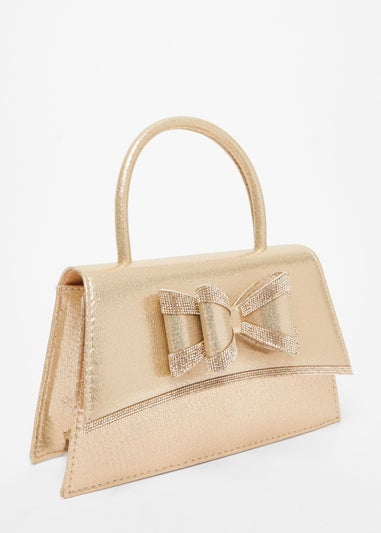 Quiz Gold Diamante Bow Bag