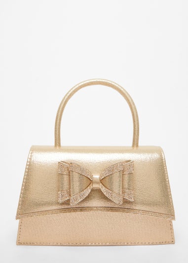 Quiz Gold Diamante Bow Bag