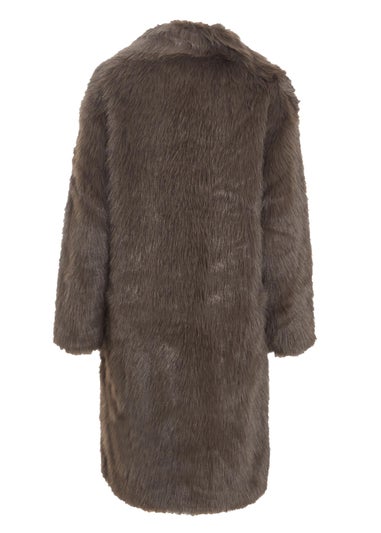 Quiz Brown Faux Fur Long Coat