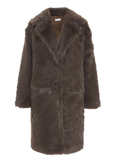 Quiz Brown Faux Fur Long Coat