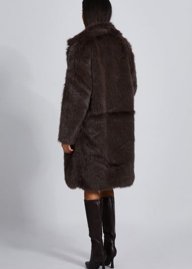 Quiz Brown Faux Fur Long Coat