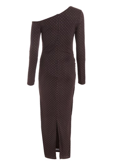 Quiz Brown Diamante Asymmetrical Dress