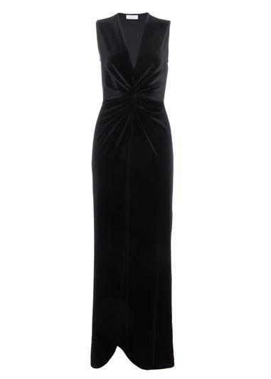 Quiz Black Velvet Twist Front Maxi Dress