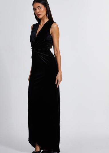 Quiz Black Velvet Twist Front Maxi Dress