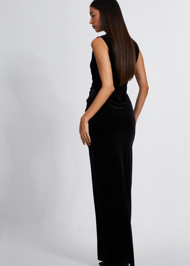 Quiz Black Velvet Twist Front Maxi Dress