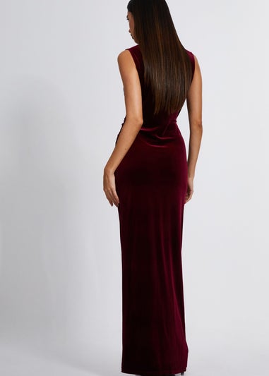 Quiz Red Velvet Twist Front Maxi Dress