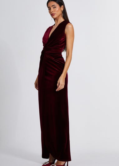 Quiz Red Velvet Twist Front Maxi Dress