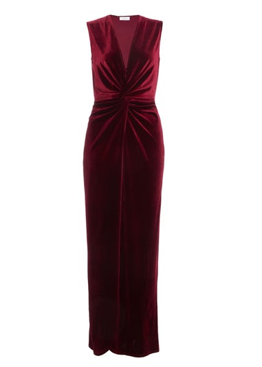 Quiz Red Velvet Twist Front Maxi Dress