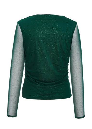 Quiz Green Glitter Mesh Crop Top