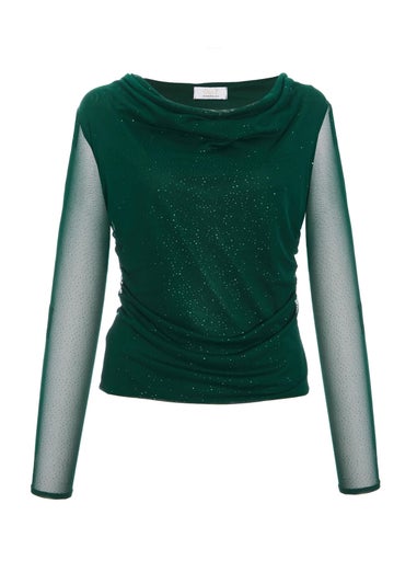 Quiz Green Glitter Mesh Crop Top