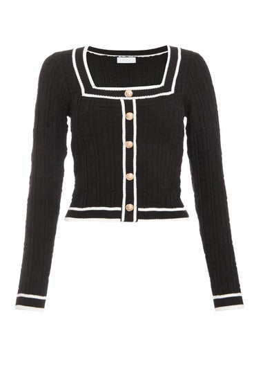 Quiz Black Knit Contrast Trim Top