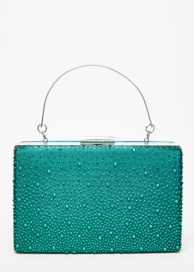 Quiz Green Scattered Diamante Box Bag