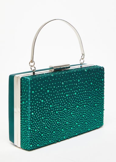 Quiz Green Scattered Diamante Box Bag