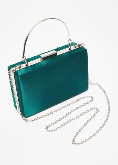 Quiz Green Scattered Diamante Box Bag