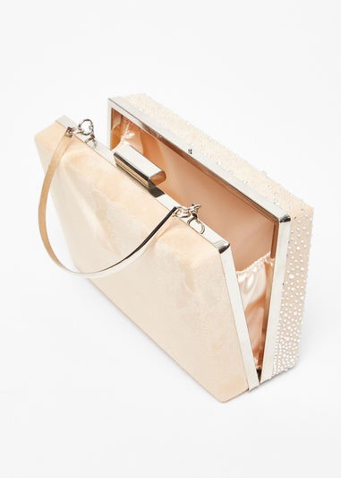 Quiz Natural Satin Embellished Box Bag