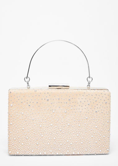 Quiz Natural Satin Embellished Box Bag