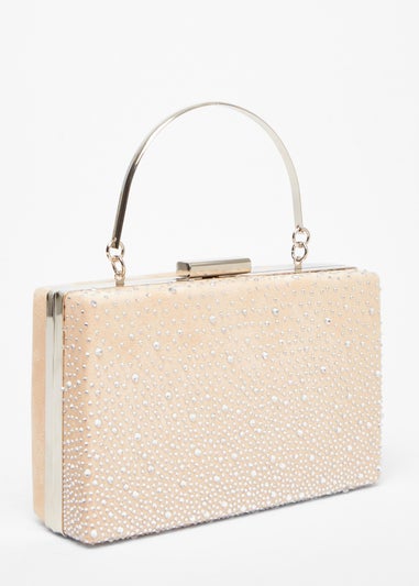 Quiz Natural Satin Embellished Box Bag