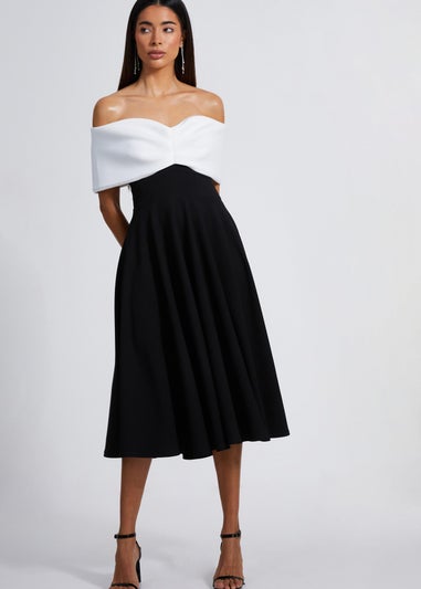 Quiz Black Contrast Skater Midi Dress