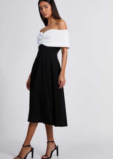 Quiz Black Contrast Skater Midi Dress