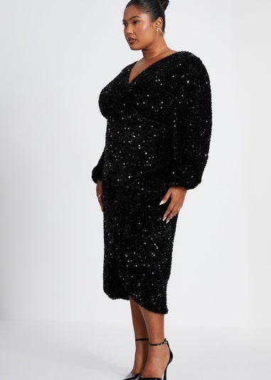 Quiz Black Curve Sequin Midi Dress