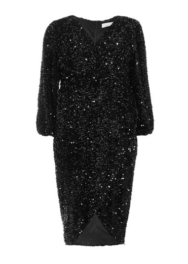 Quiz Black Curve Sequin Midi Dress