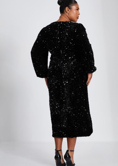 Quiz Black Curve Sequin Midi Dress