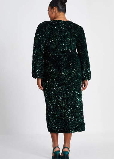 Quiz Green Curve Sequin Midi Dress