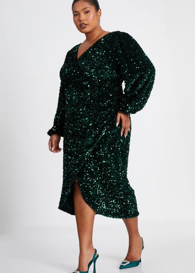 Quiz Green Curve Sequin Midi Dress