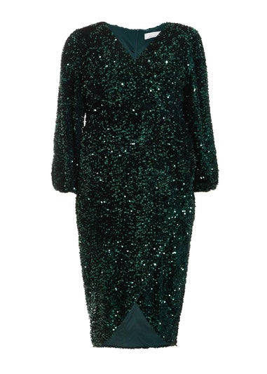 Quiz Green Curve Sequin Midi Dress