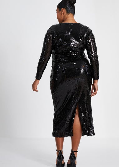 Quiz Black Curve Sequin Midaxi Dress