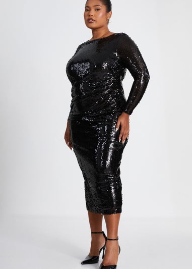 Quiz Black Curve Sequin Midaxi Dress