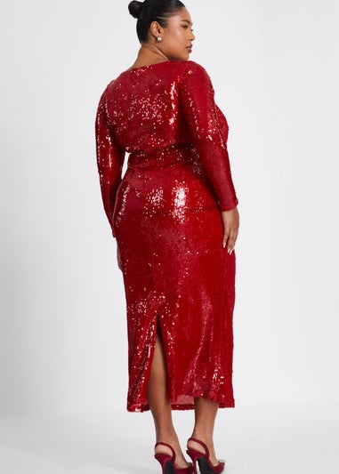 Quiz Red Curve Sequin Ruched Midaxi Dress