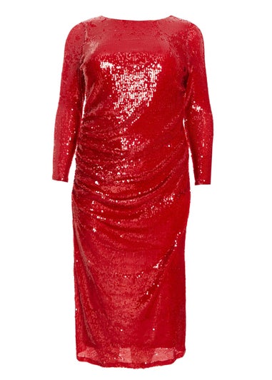 Quiz Red Curve Sequin Ruched Midaxi Dress