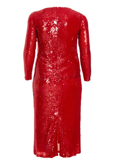 Quiz Red Curve Sequin Ruched Midaxi Dress