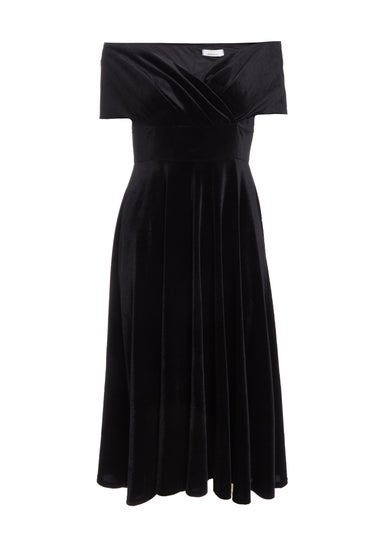 Quiz Black Velvet Bardot Midi Dress