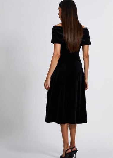 Quiz Black Velvet Bardot Midi Dress