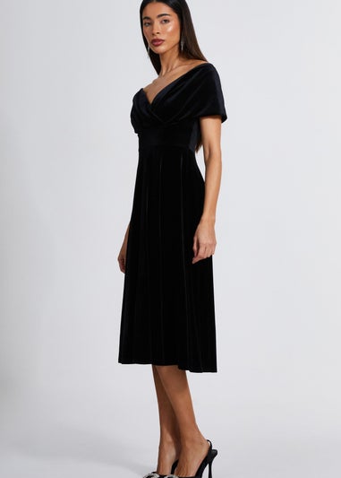 Quiz Black Velvet Bardot Midi Dress