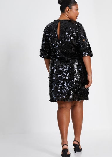 Quiz Black Curve Sequin Boxy Tunic Dress