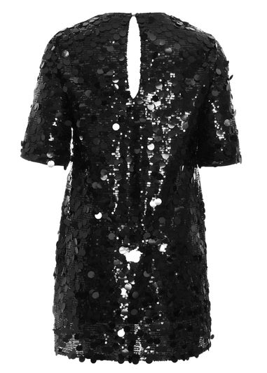 Quiz Black Curve Sequin Boxy Tunic Dress