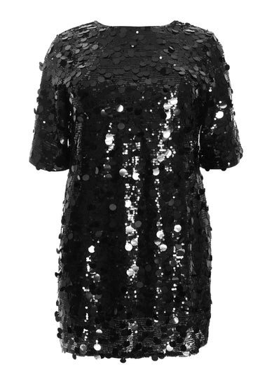 Quiz Black Curve Sequin Boxy Tunic Dress