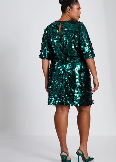 Quiz Green Curve Sequin Boxy Tunic Dress