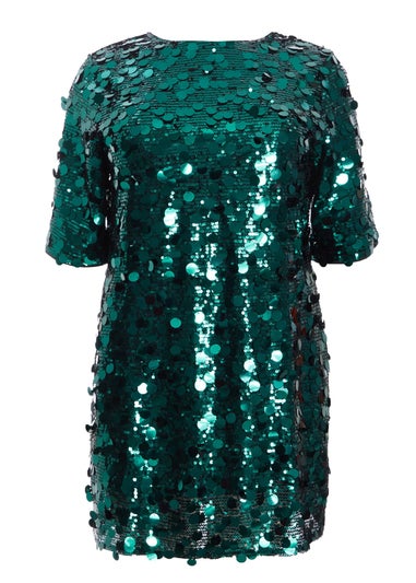 Quiz Green Curve Sequin Boxy Tunic Dress