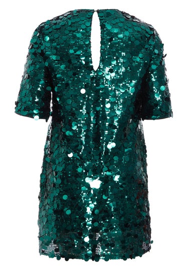 Quiz Green Curve Sequin Boxy Tunic Dress