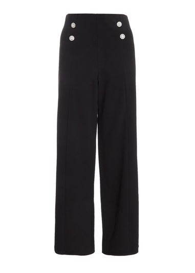 Quiz Black Diamante Button Palazzo Trousers