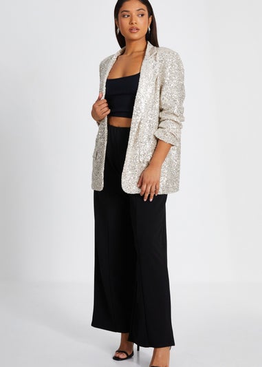 Quiz Champagne Petite Sequin Ruched Blazer