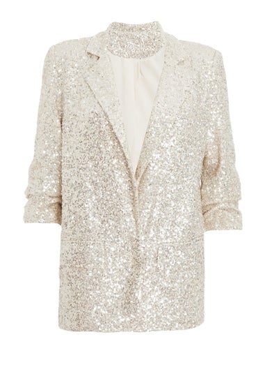 Quiz Champagne Petite Sequin Ruched Blazer