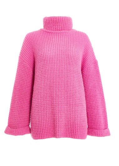 Quiz Pink Knitted Roll Neck Jumper