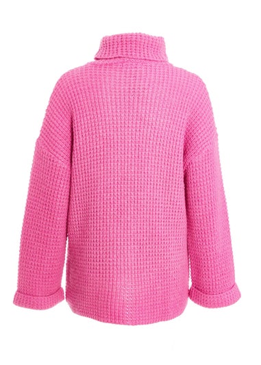 Quiz Pink Knitted Roll Neck Jumper